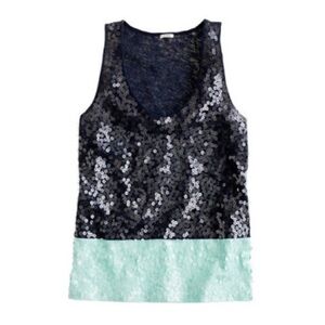 J. Crew Sequin Colorblock Tank Top Blue Green Sleeveless Style XS